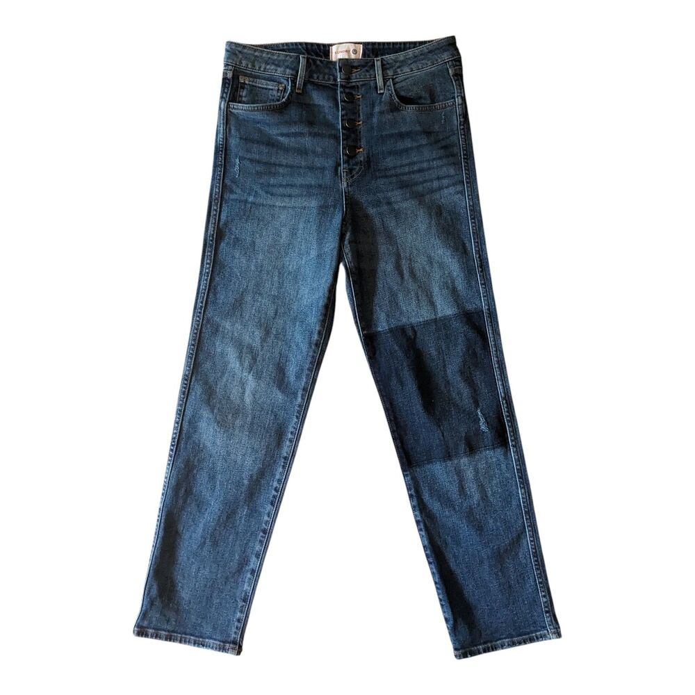Sundry Women's 28 Button Fly Jeans Blue Denim Rainbow Stitch Back Pocket Love